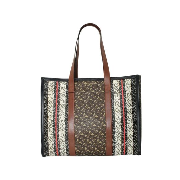 Burberry Monogram Stripe E-canvas Tote Bag In Brown Canvas - Picture 1 of 8